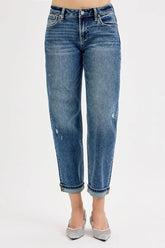 Low Rise Crop Boyfriend Jeans With Plus Size Risen DARK 0